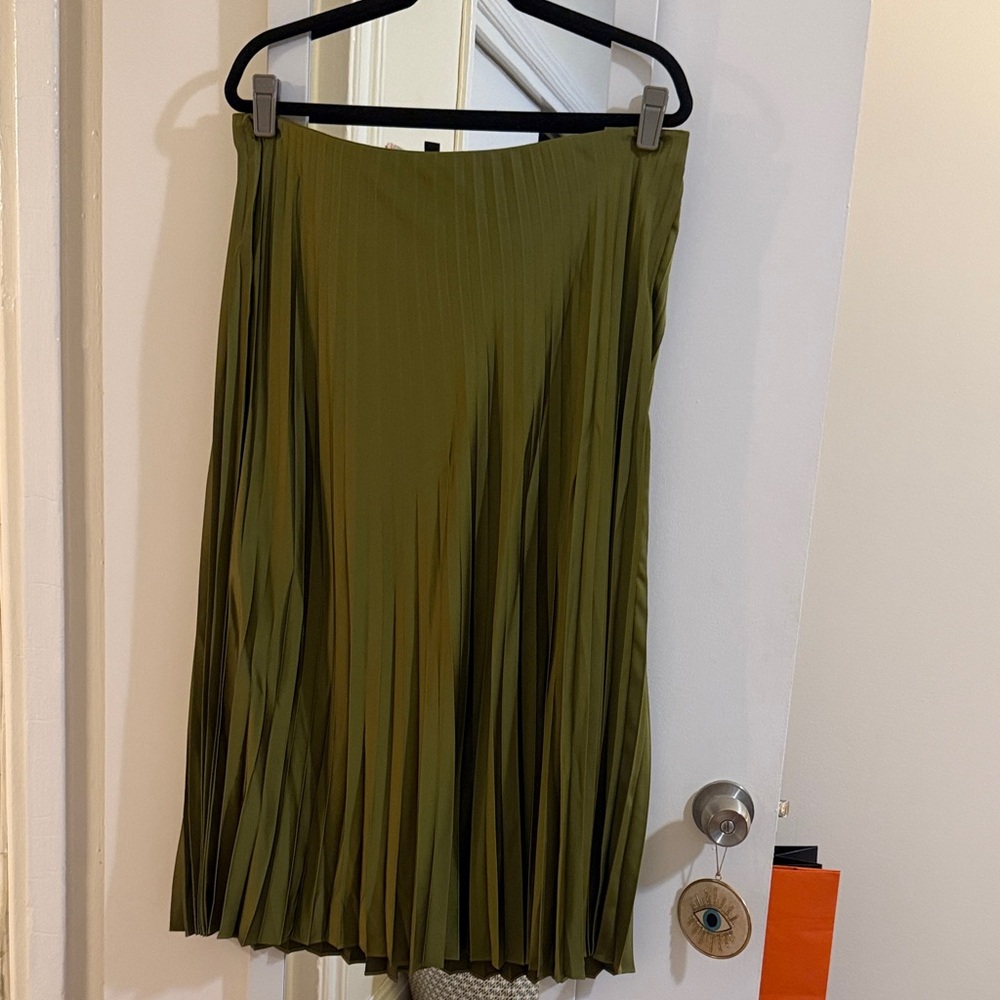 J. Crew Olive Green A-Line Pleated Skirt